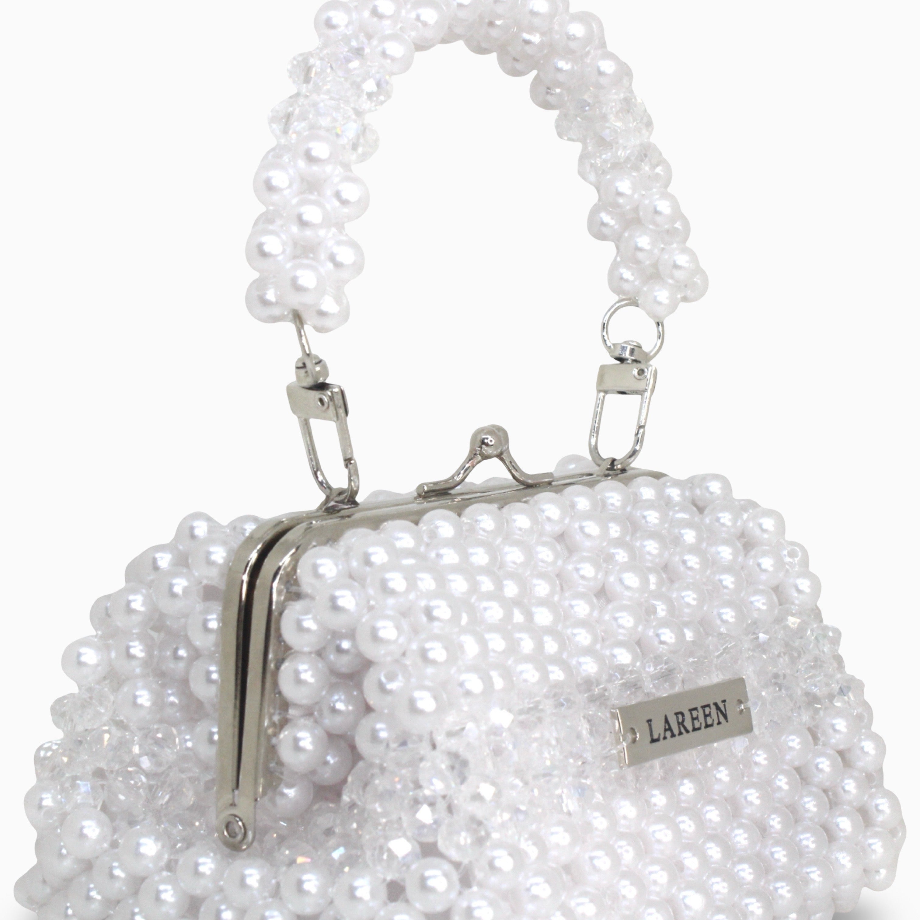 Close-up of pearl-effect beadwork on Aurélia Pearl Midi