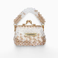 Aurélia Champagne Mini beaded bag in champagne, front view