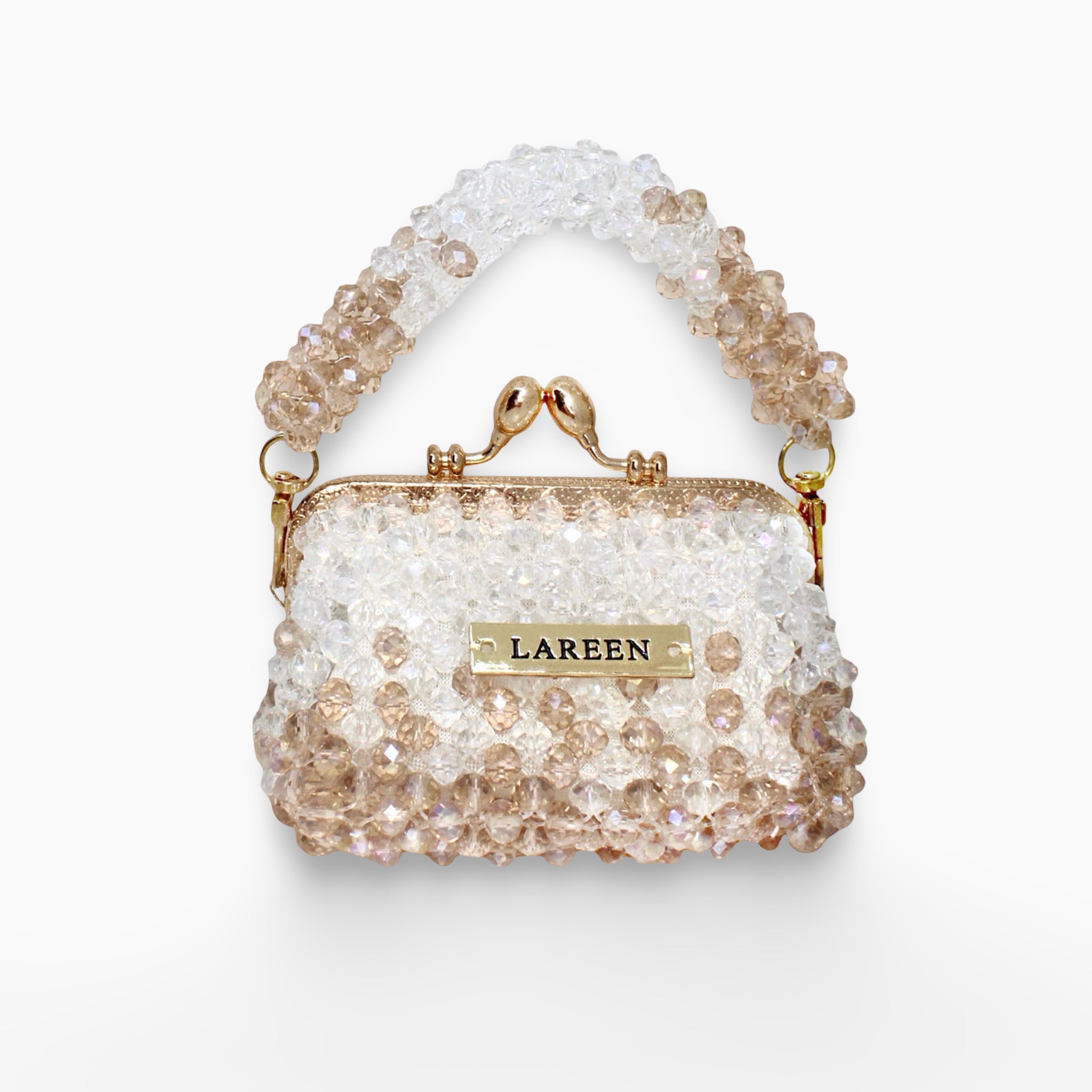 Aurélia Champagne Mini beaded bag in champagne, front view