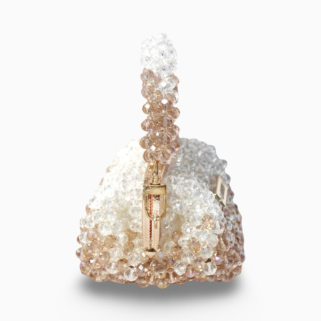 Aurélia Champagne Mini handcrafted beaded bag, side view