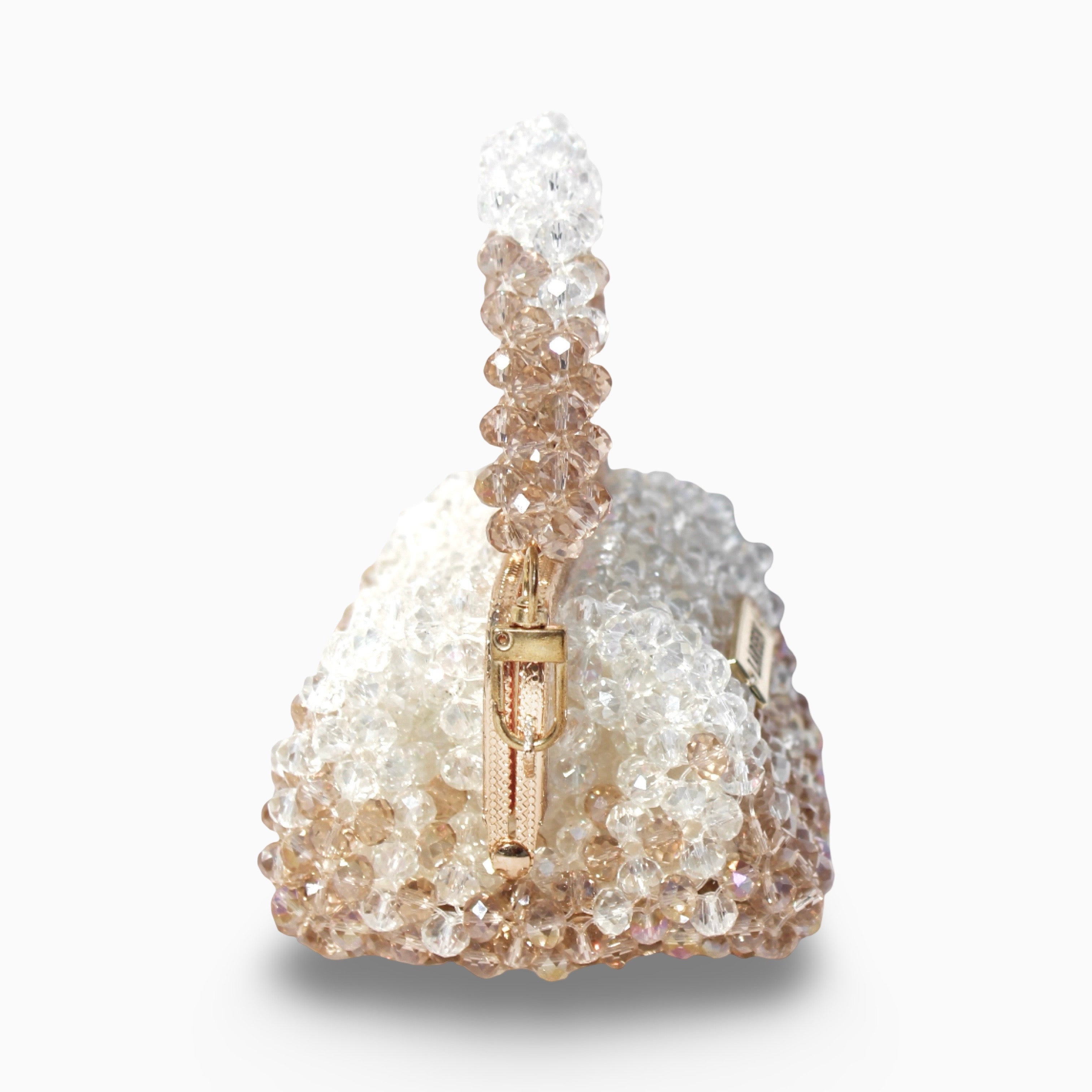Aurélia Champagne Mini handcrafted beaded bag, side view