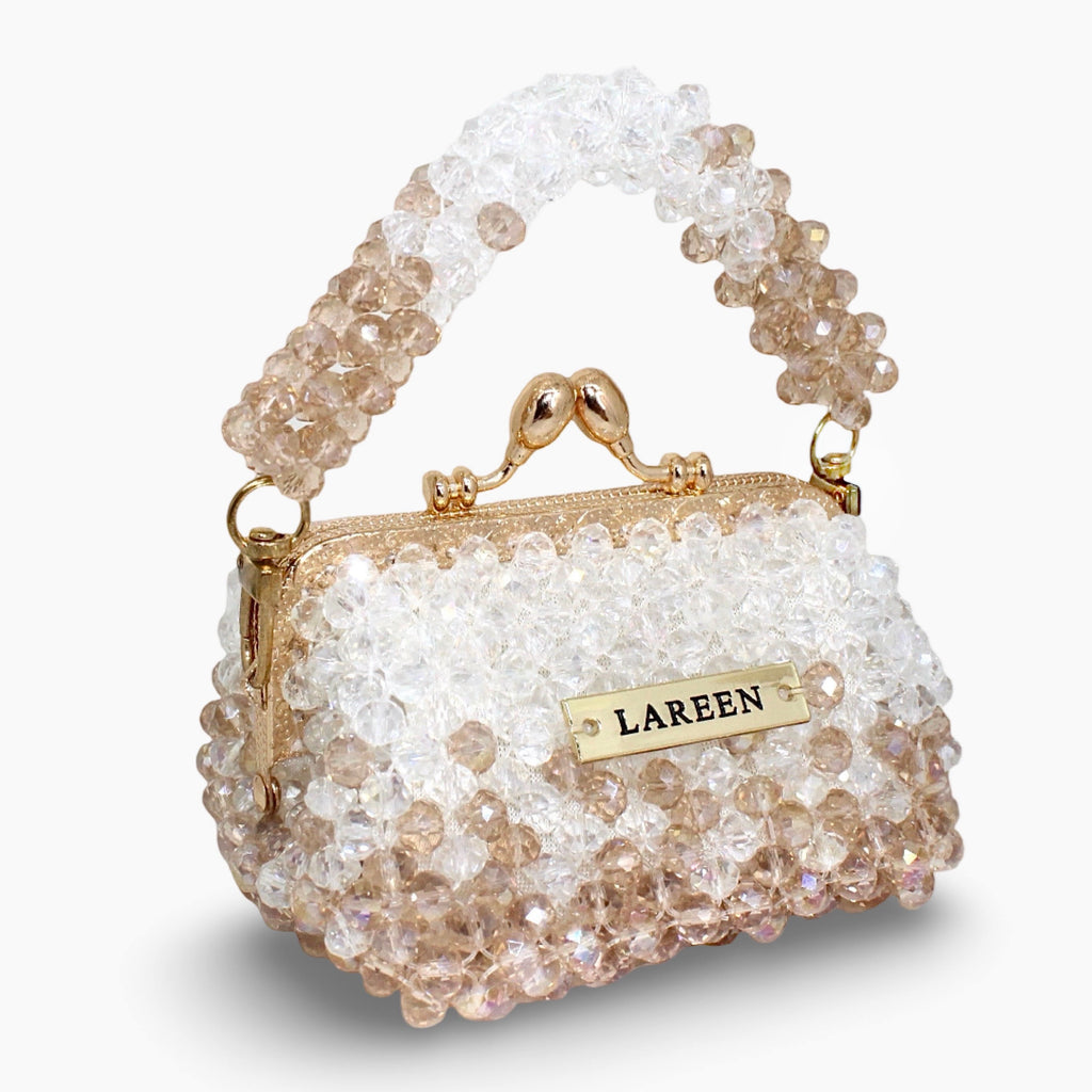 Aurélia Champagne Mini beaded mini bag, angled view