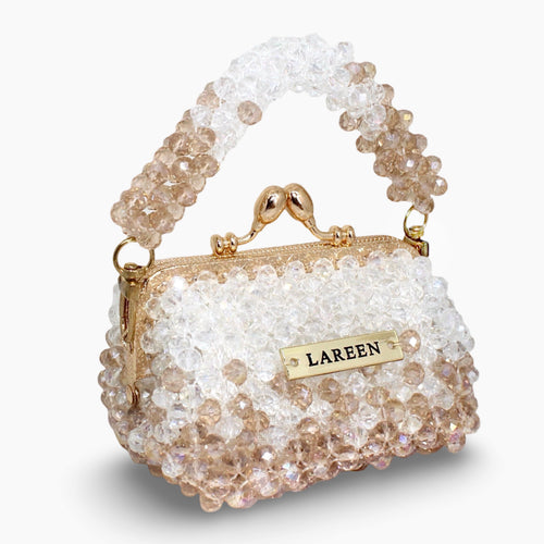 Aurélia Champagne Mini beaded mini bag, angled view