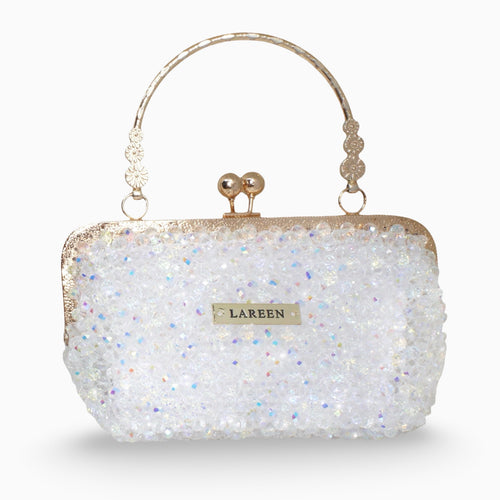 Aurélia Crystal beaded handbag with gold handle, front view