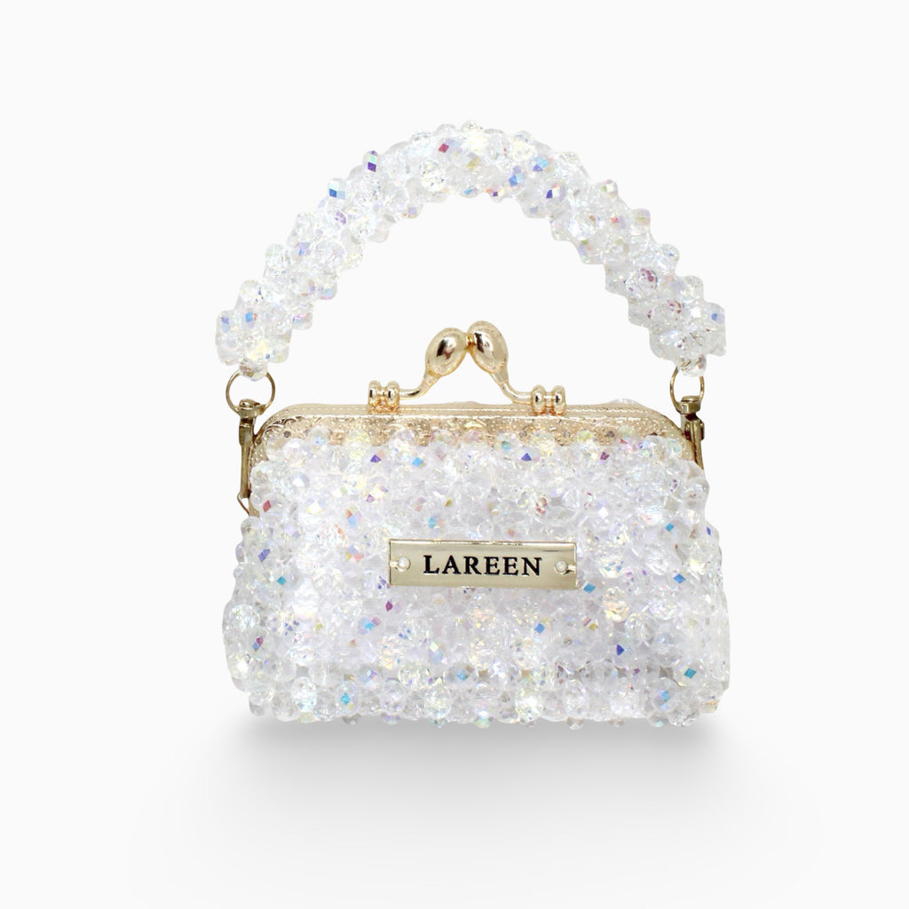 Aurélia Crystal Mini handmade crystal beaded bag with gold handle, front view
