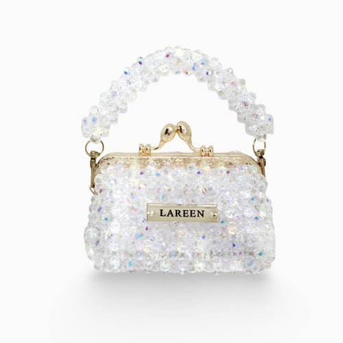 Aurélia Crystal Mini handmade crystal beaded bag with gold handle, front view