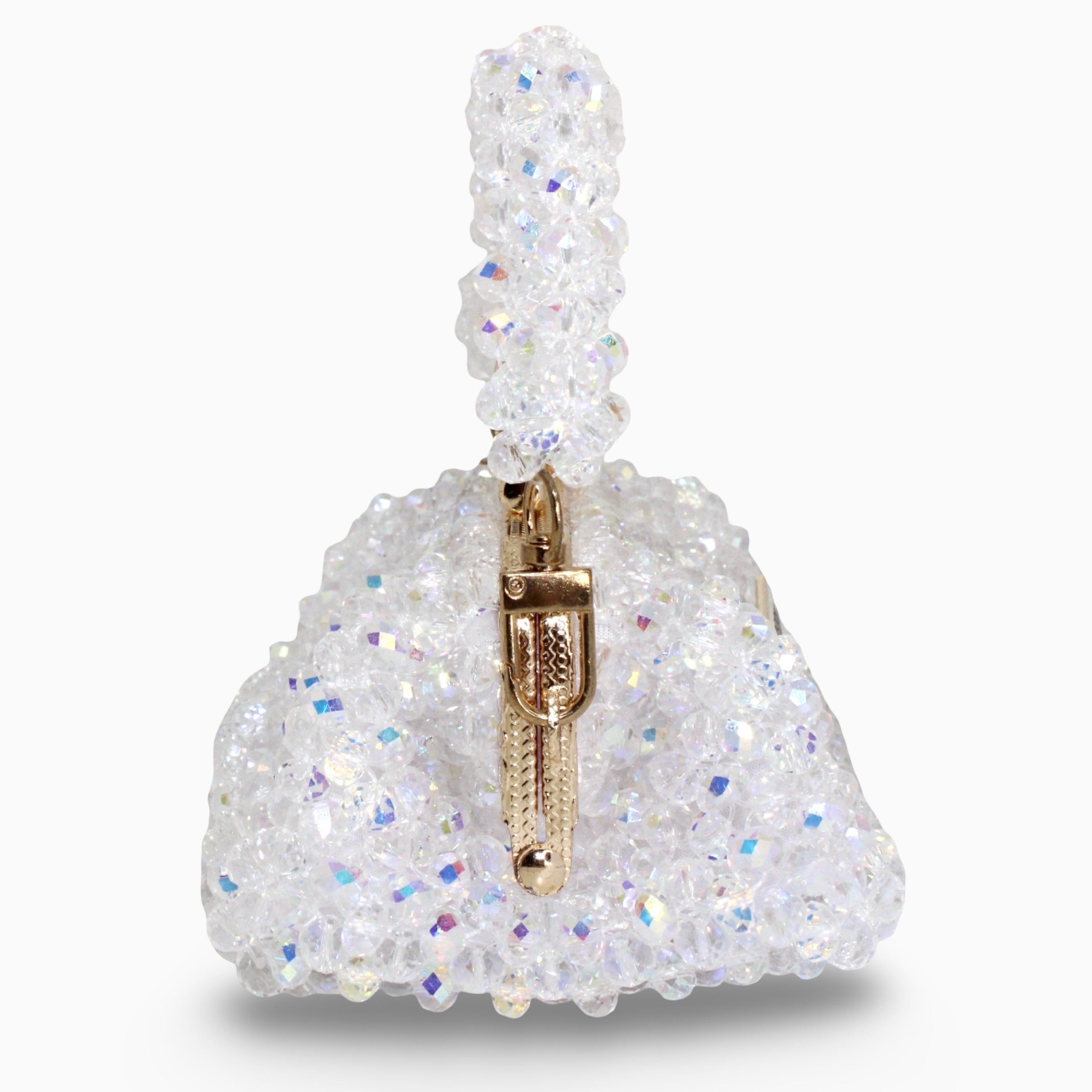 Aurélia Crystal Mini handmade crystal bag with gold handle, side view