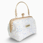 Aurélia Crystal crystal bag with gold handle, angled view