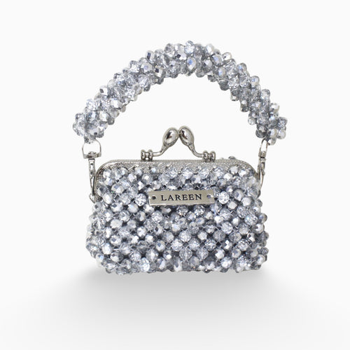 Aurélia Lumière Mini silver beaded bag, front view