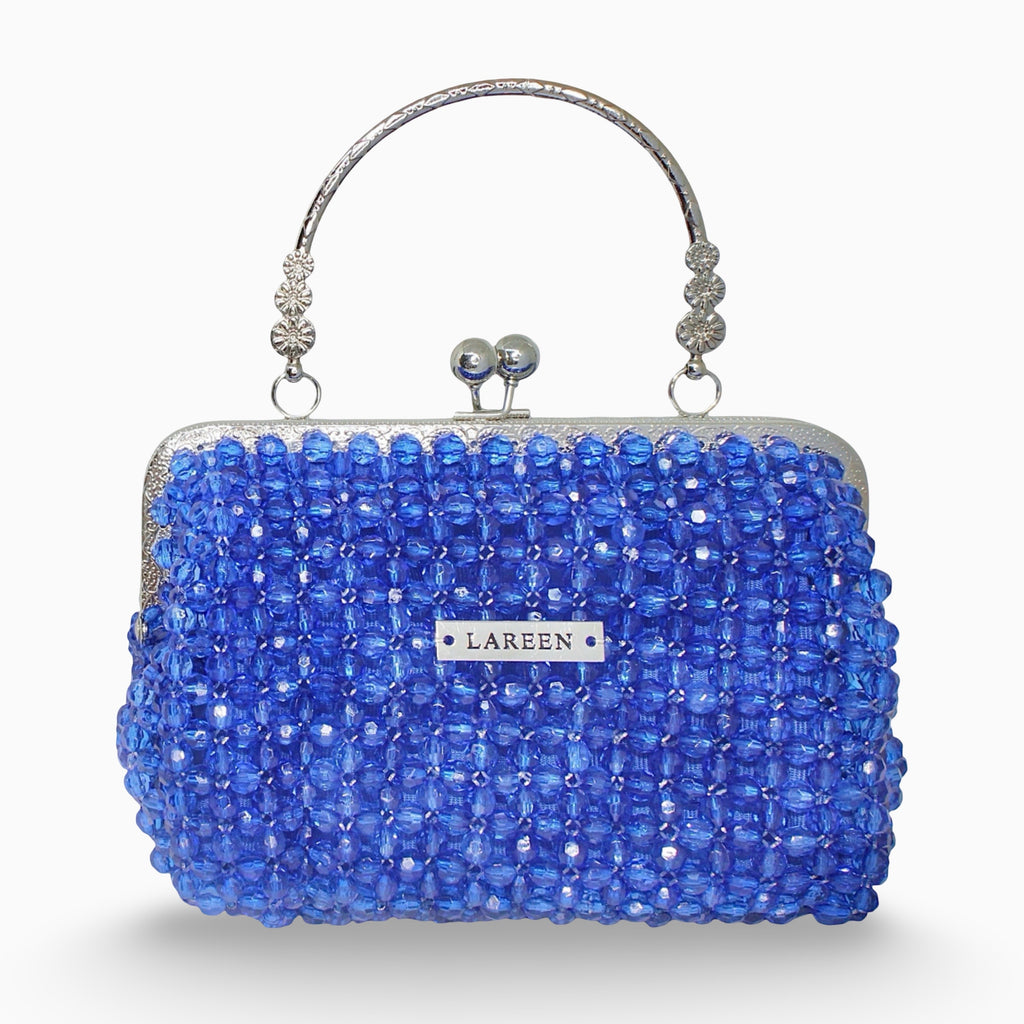 Aurélia Saphir deep blue beaded handbag, front view