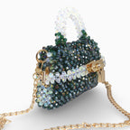 Élodie Emerald green and white beaded bag, angled side view
